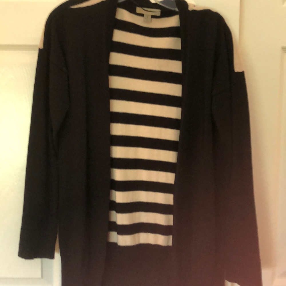 Black striped long cardigan